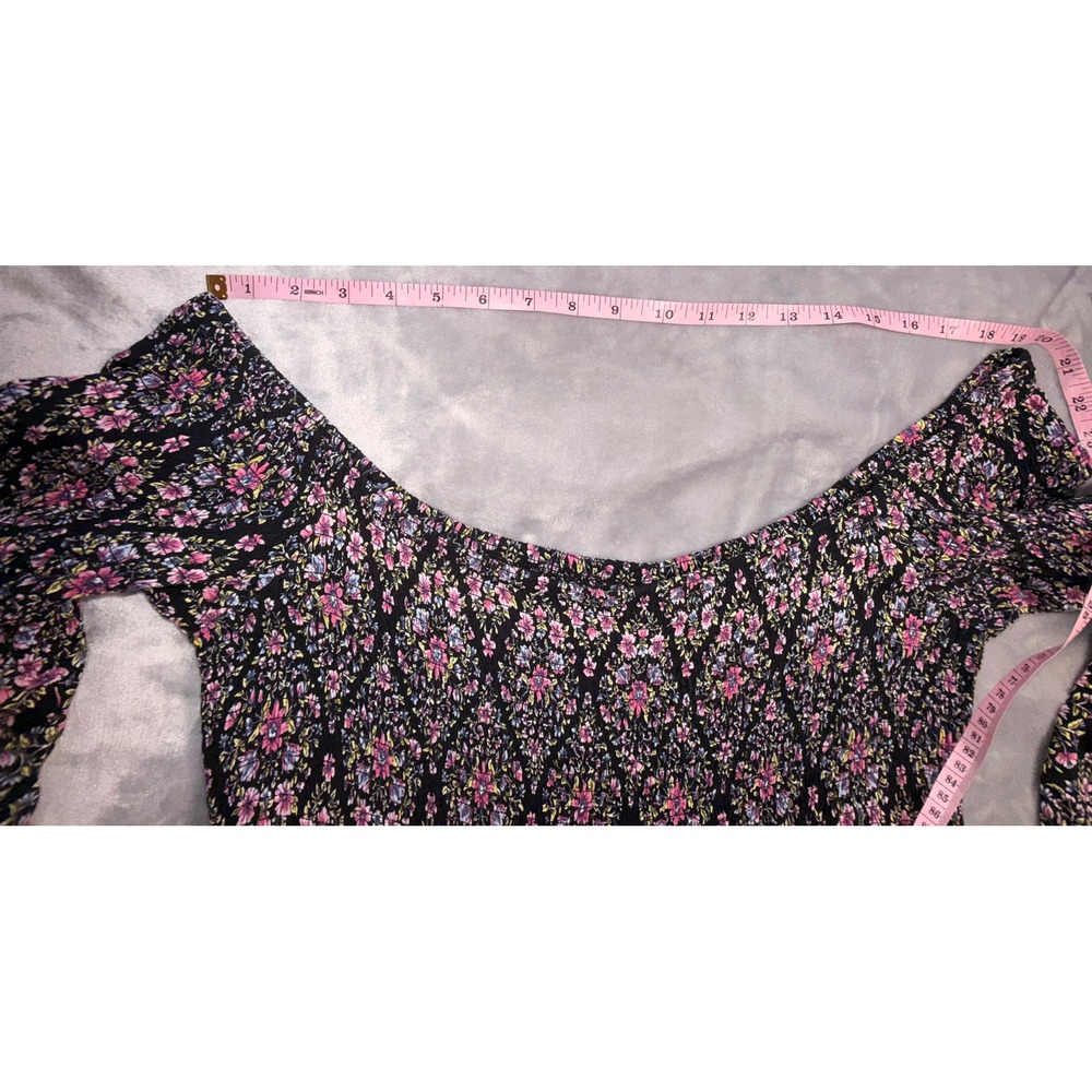 Torrid Womens Black Pink Floral Smocked Off The Shoulder Bell Sleeve Mini Dress - Picture 6 of 13